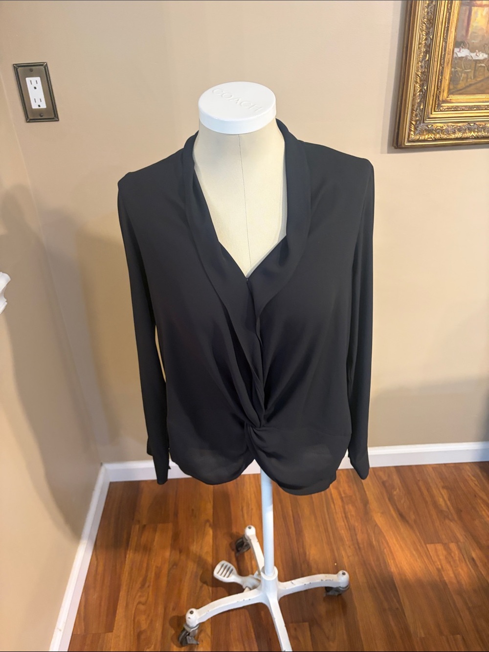 Express Black Twist-Front Long-Sleeve Blouse